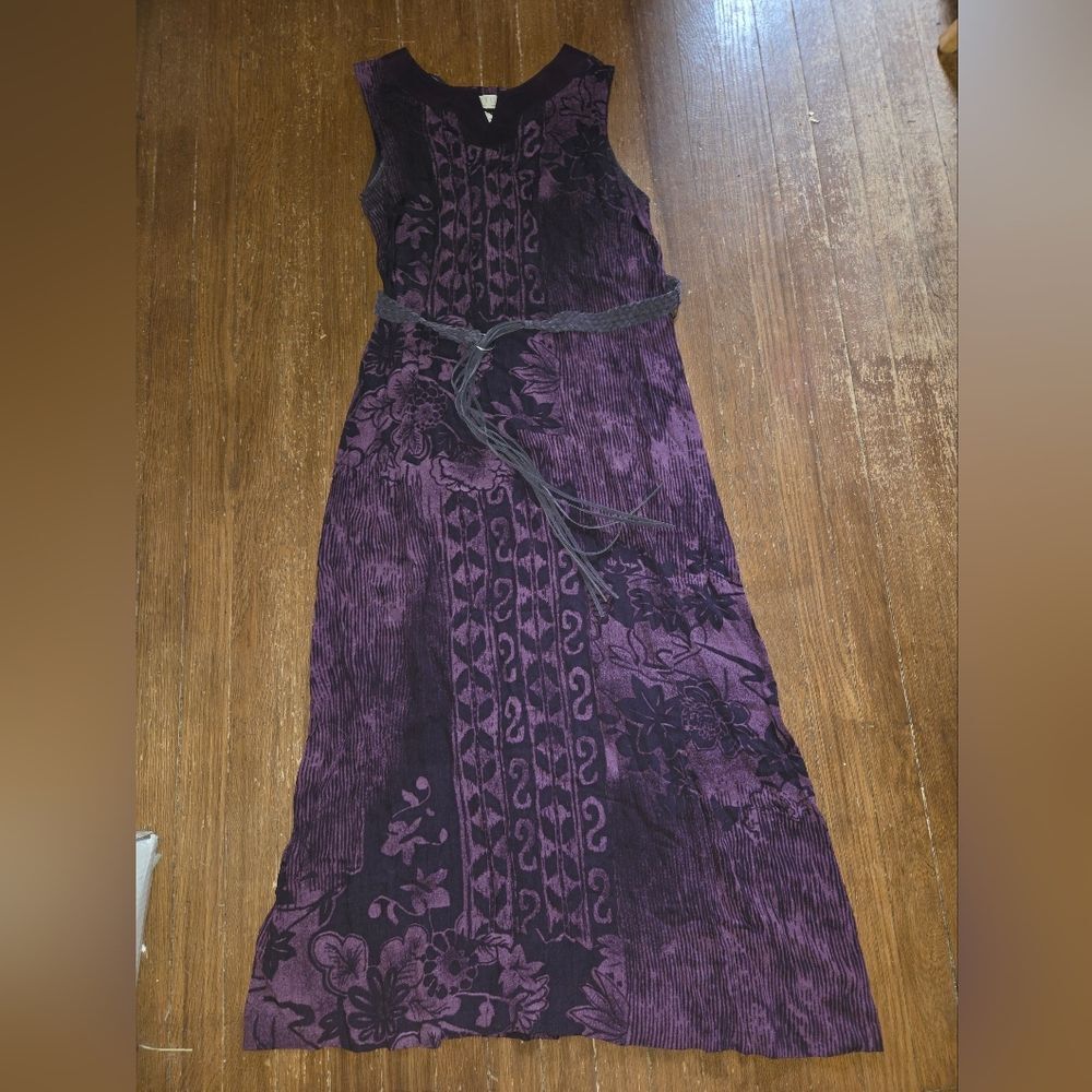 Norton McNaughton Size MED Floral Black And Purple Maxi Dress 90s